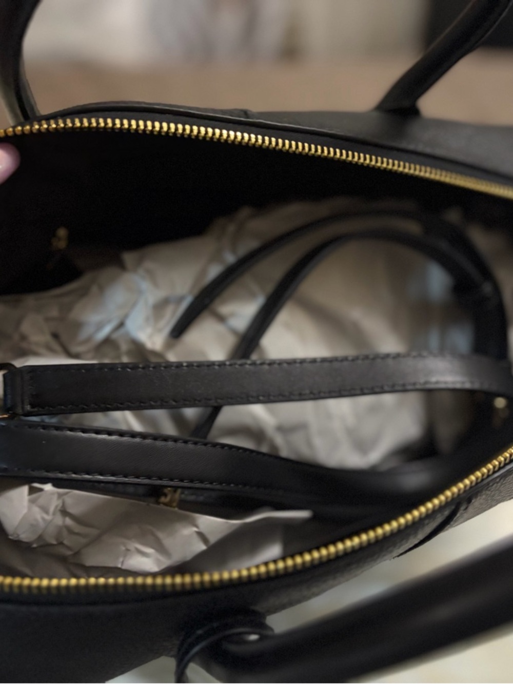 Michael Kors Black Hyde Pebbled Leather Satchel with Gold Accents - Picture 8 of 9